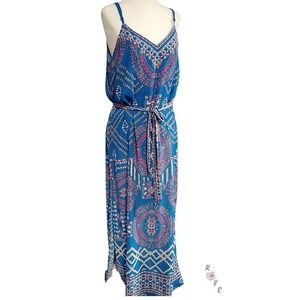 A.Calin Nordstrom Womens Medium Azure Blue Tribal Print Maxi Sundress